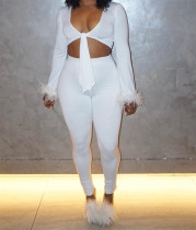 Zhigong Woven Splice Feather Two Piece Set