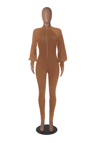 Autumn and winter sexy women's tight shiny nightclub jumpsuit
