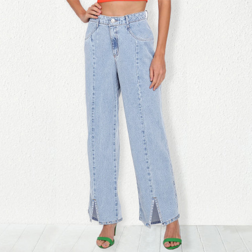Slim Slim Slit Leg Women's Denim Straight Leg Pants