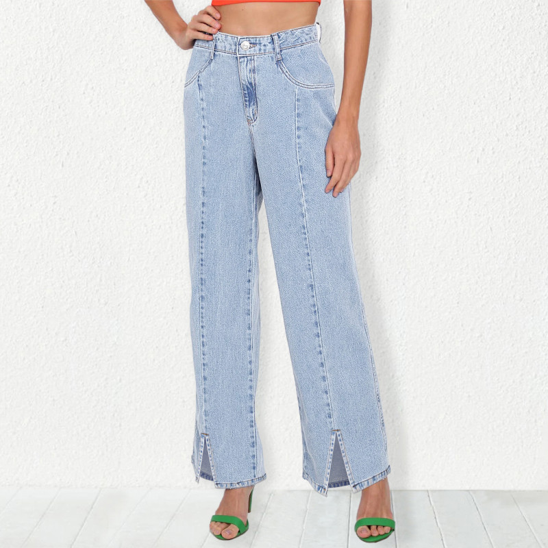 Slim Slim Slit Leg Women's Denim Straight Leg Pants