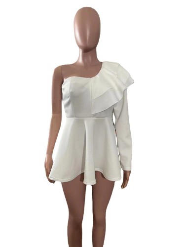 Sexy pullover off collar slim ruffle dress