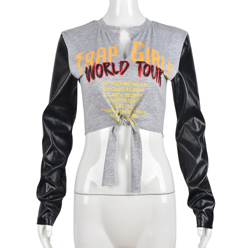 Personalized color contrast panel lace up sweater