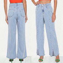 Slim Slim Slit Leg Women's Denim Straight Leg Pants