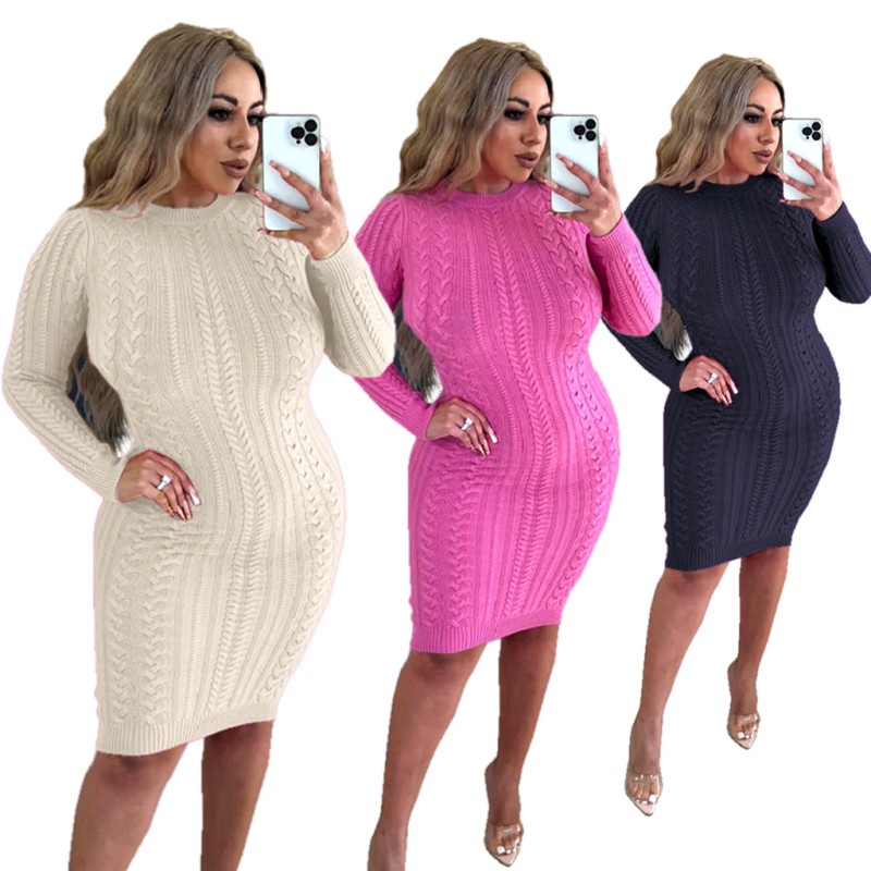 Solid sexy fashion women's sweater dress