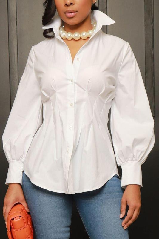 Sexy slim suit button cardigan white shirt top