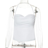 Solid open back neck tie sleeveless belly pocket top