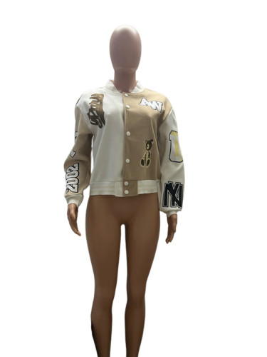 Trendy Jacket Autumn Embroidery US Patchwork Loose Bomber