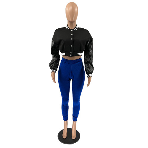 Women's long sleeve solid button coat baseball jacket women's panel color contrast sports coat