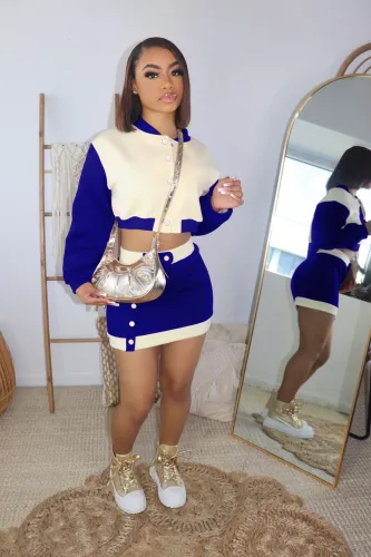 Long sleeve baseball jacket sports casual skirt two-piece fashion suit