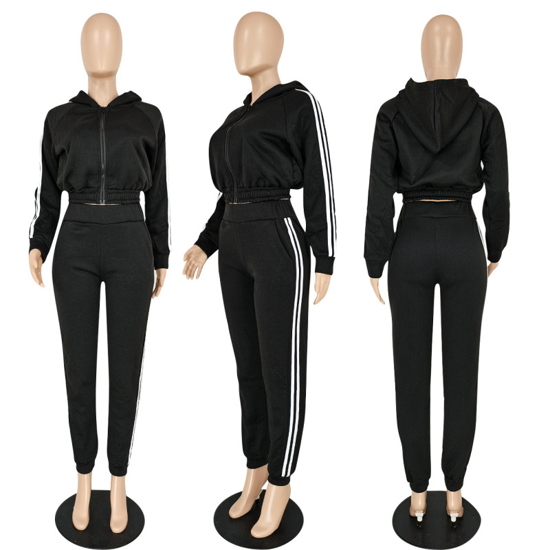 Fashion casual hoodie suit solid two-piece set