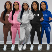 Fashion casual plush sweater two-piece hoodie sports suit