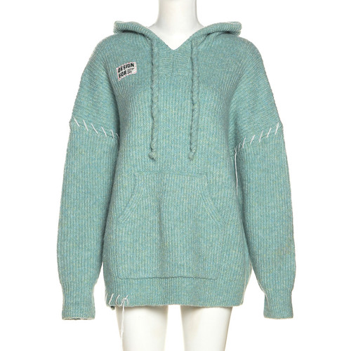 Candy color patchwork pocket loose hoodie