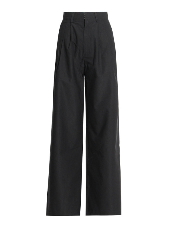 High waist slim straight trousers