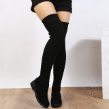 Large women's shoes Solid color splicing long tube low heel socks boots Warm cotton shoes