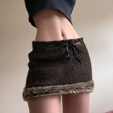 Raw edge drawstring lace up short buttocks skirt solid wool woven skirt