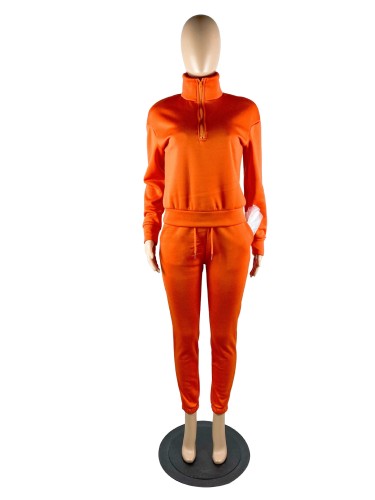 Fashion sports pullover zipper plush two-piece set
