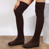 Large women's shoes Solid color splicing long tube low heel socks boots Warm cotton shoes