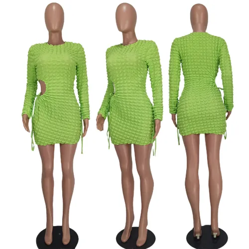 Fashionable drawstring plaid explosion sexy cut out dress
