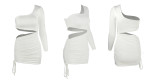 Women's Dress Sexy Drawstring Dress One Shoulder Long Sleeve