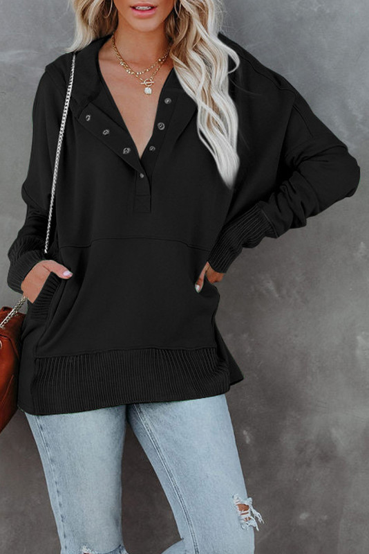 Loose hooded sweater in autumn and winter, medium length, solid casual bottoming shirt
