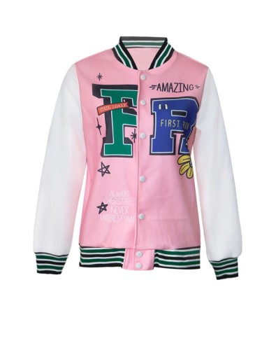 Oversized Women's Casual Letter Printed Threaded Splice Jacket Jacket