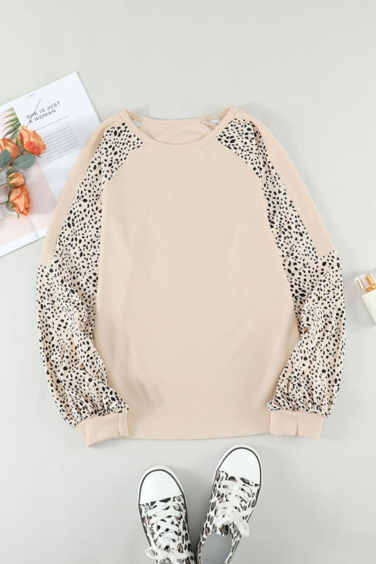 Women's leopard print round neck pullover with long sleeves