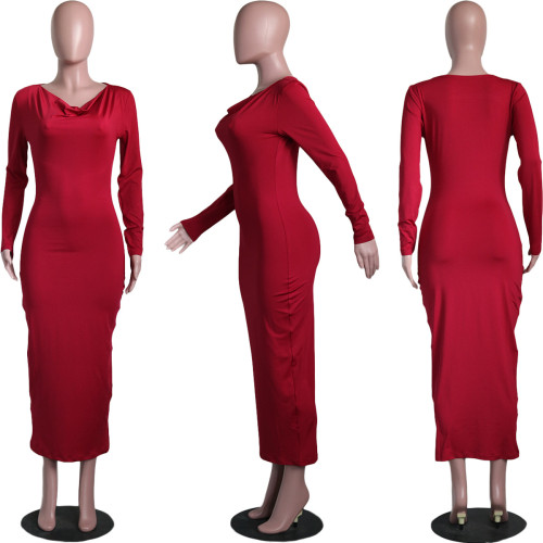 Fashion casual long sleeve V-neck multicolor dress evening dress