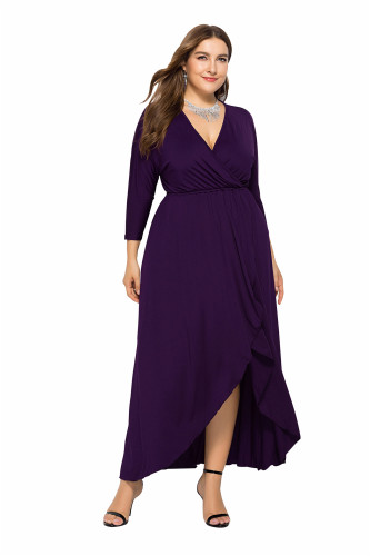 Sexy V-neck Bat Sleeve Big Swing Hip Wrap Solid Dress