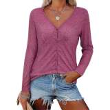 Solid single breasted cardigan pleated long sleeve