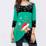 Women's t-shirt Christmas snowflake elk print long sleeve round neck Christmas women's dress