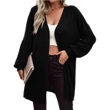 Women's solid color long sleeve fashion cardigan knitted coat