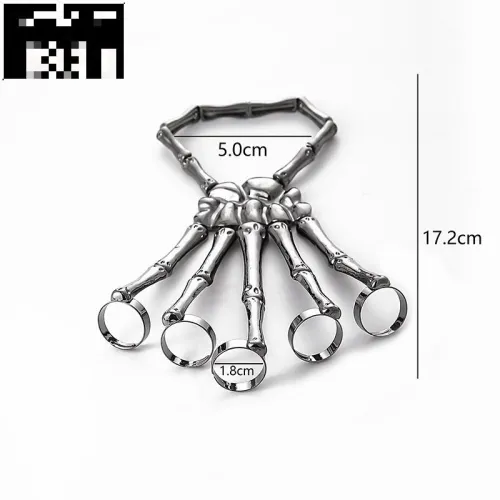 Fashion Personality Punk Skull Hand Bone Versatile Five finger Ring Bracelet Adjustable One piece Chain