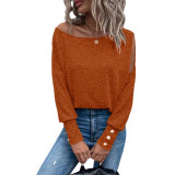 Women's solid color fashion off shoulder cuffs with buttons T-shirt