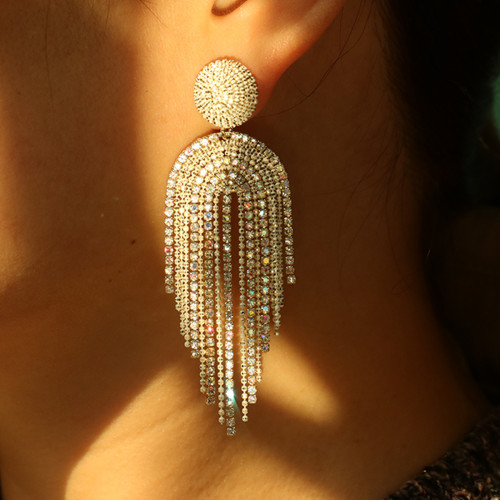 Handmade beaded tassel earrings women inlaid with zircon small design sense of individuality high sense earrings