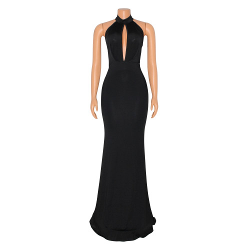 Women's fashion sexy backless hollow neck dress