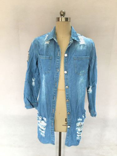 Slim sexy stretch breasted bag buttock hole denim coat