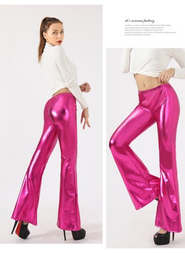 PU leggings fashion tight women's trousers bright leather flared trousers trousers