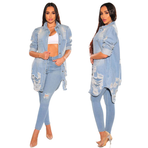 Slim sexy stretch breasted bag buttock hole denim coat