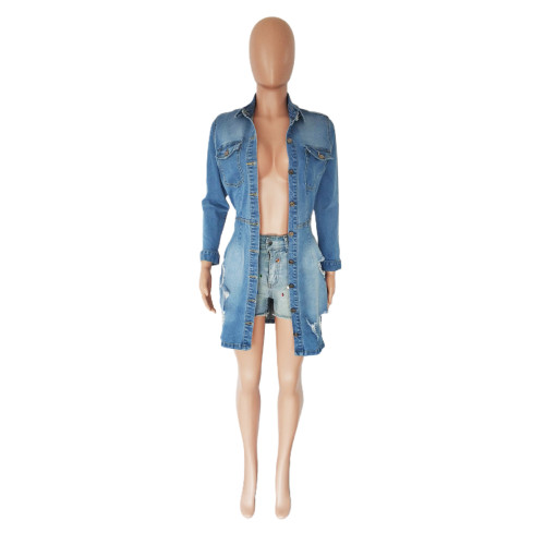 Slim sexy backless stretch breasted denim hip wrap dress one-piece skirt