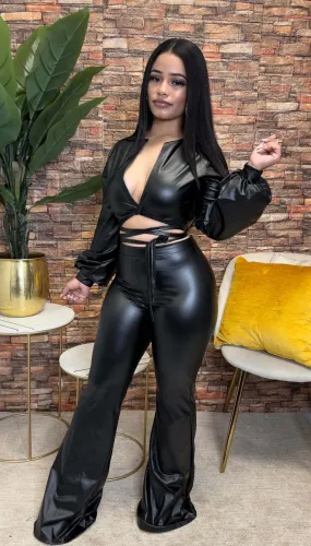 Autumn and winter women's leather two-piece suit