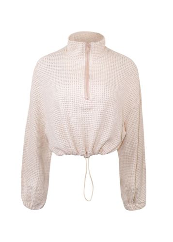 Knit shirt zipper drawcord lapel knit pullover POLO shirt top