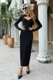 Sexy women's autumn black long one step dress temperament long sleeve solid color tight dress