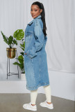 Fashion women's long sleeve denim trench coat cardigan denim cape