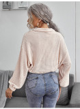 Knit shirt zipper drawcord lapel knit pullover POLO shirt top