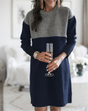 Women's sweater patchwork skirt loose large round neck long sleeve women's dress