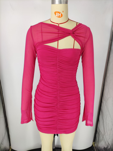 Sexy Spice Girl Dress High Waist Pleated Rose Hip Wrap Skirt