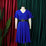 Women's flare sleeve solid color large dress