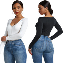 Solid color long sleeve round neck sexy jumpsuit