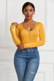 Solid color long sleeve round neck sexy jumpsuit
