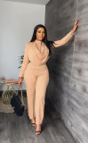Long sleeved cardigan round neck top slim trousers business women's two-piece suit